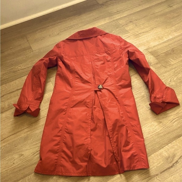 🌟EDDIE BAUER fully lined Red Coral Button Up Trench Coat Raincoat rain jacket - Picture 12 of 13